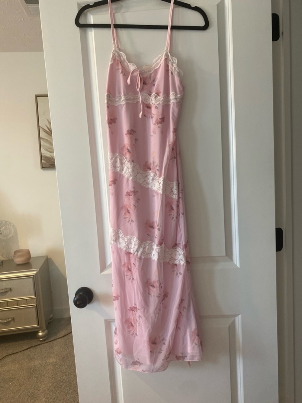 Pink Floral Lace Trim Slip Dress